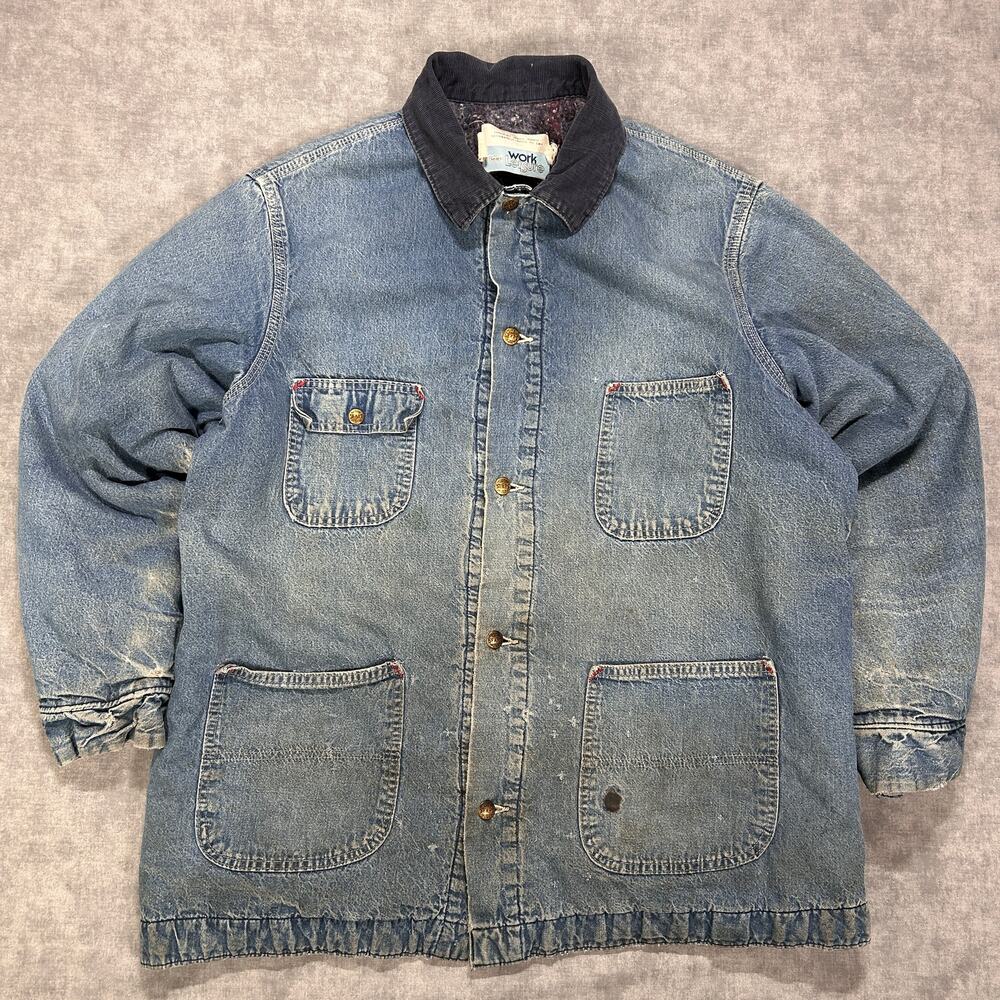 Vintage 70s Sears Work Leisure Blanket Lined Denim Chore Jacket XXL Corduroy